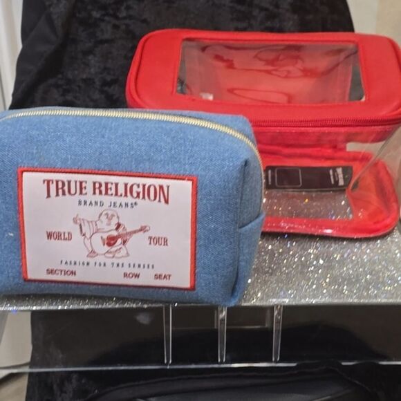 True Religion Transparent & World Tour Denim Logo Toiletry Travel Bags - Picture 4 of 8